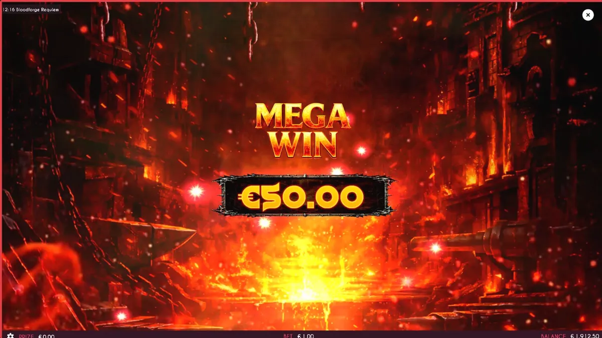 Visual atmosfer fantasi gelap dalam slot Bloodforge Requiem dengan latar belakang forge yang membara.